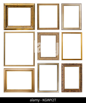 Satz von Gold frames. auf weißem Hintergrund Stockfoto