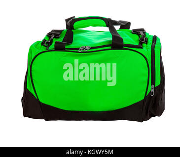 Grüne Reisetasche auf weißem Hintergrund isoliert auf weißem Stockfoto