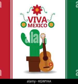 Viva Mexico eingetopfte Kakteen und Gitarre Poster Party Stock Vektor