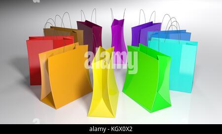 Farbige Einkaufstaschen – 3D-Rendering Stockfoto