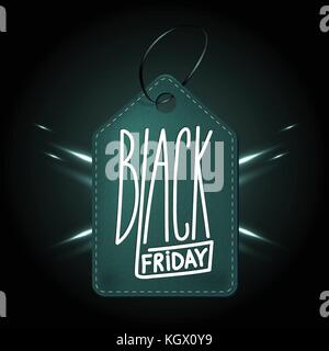 Hohe Qualität dunkelgrün Leder Abzeichen für Einkaufsbummel am Schwarzen Freitag Tag. handdrawn lineare Inschrift. ledernen Label für das web business Retail Stock Vektor