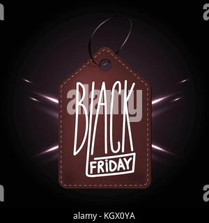 Hochwertige dunkelrot Leder Abzeichen für Einkaufsbummel am Schwarzen Freitag Tag. handdrawn lineare Inschrift. ledernen Label für das web business Retail Stock Vektor