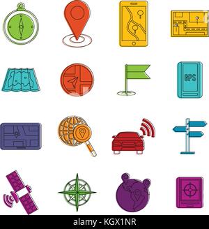 Navigation Symbole doodle einrichten Stock Vektor