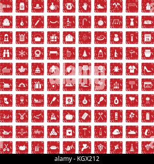 100 Familie Tradition Icons Set grunge Rot Stock Vektor