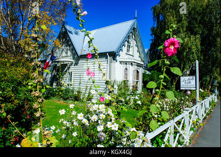 Kolonialen französischen Stil Haus in Akaroa, Banken Halbinsel, Südinsel, Neuseeland Stockfoto