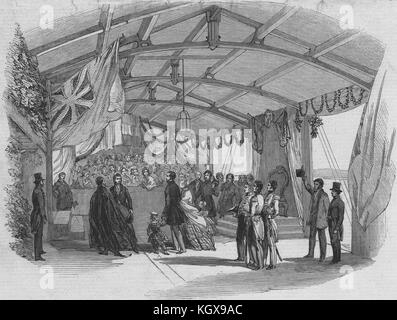 Empfang von Königin Victoria auf dem Pier in Fleetwood. Lancashire 1847. Die Illustrated London News Stockfoto