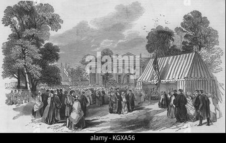 Cambridge. Der Gartenbau Fete in Downing College - der Royal Pavilion 1847. Die Illustrated London News Stockfoto