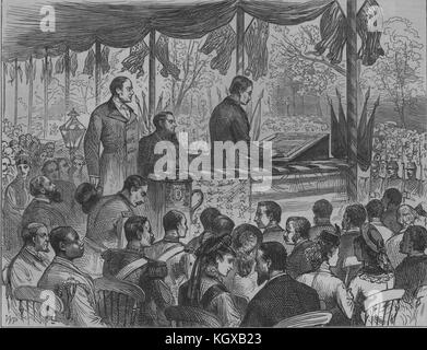 Am 4.Juli in Philadelphia Richard Lee lesen Erklärung der Unabhängigkeit 1876. Die Illustrated London News Stockfoto