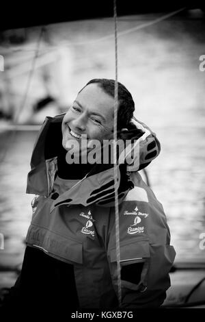 Portrait Skipper Noir et Blanc - Schwarz-Weiß-Porträt des Skippers. Romain Attanasio Stockfoto