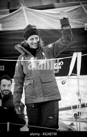 Portrait Skipper Noir et Blanc - Schwarz-Weiß-Porträt des Skippers. Servane Escoffier Stockfoto