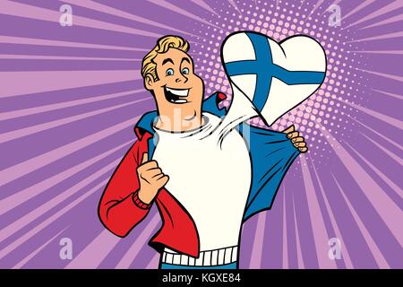 Sport liebt Finnland. Herz mit Flagge des Landes. comic Cartoon Stil pop art Illustration Vektor retro Stock Vektor