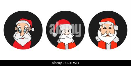 Santa claus bunte runde Symbole gesetzt. alter Mann mit weissen Bart in santa Mütze. digitale Hintergrund Vector Illustration. Stock Vektor