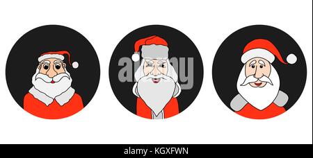 Santa claus bunte runde Symbole gesetzt. alter Mann mit weissen Bart in santa Mütze. digitale Hintergrund Vector Illustration. Stock Vektor