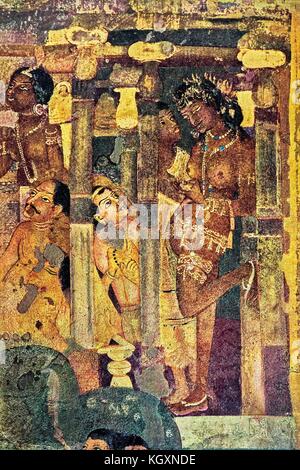 Gemälde Ajanta Höhlen, Mumbai, Maharashtra, Indien, Asien Stockfoto