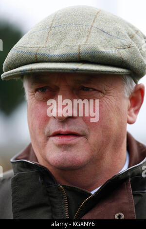 Trainer Colin Tizzard beobachtet, wie sich einige seiner Pferde während des Badger Chase Day auf der Wincanton Racecourse auf einen Galopp vorbereiten. DRÜCKEN Sie VERBANDSFOTO. Bilddatum: Samstag, 11. November 2017. Siehe PA Story RACING Wincanton. Bildnachweis sollte lauten: Julian Herbert/PA Wire Stockfoto