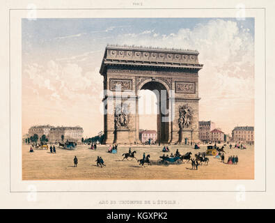 Alte Ansicht des Arc de Triomphe de l'Etoile, Paris. Von Martinet und Aubrun, Publ. in Paris, Ca. 1855 Stockfoto