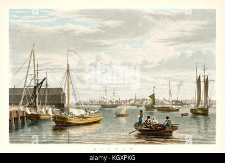 Alte Ansicht von Boston aus City Point. Von Bennett, Publ. in New York. 1833 Stockfoto