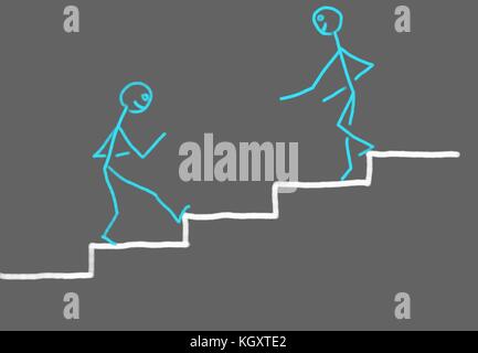 Strichmännchen voran Schritt für Schritt Stockfoto