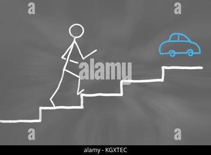 Strichmännchen voran Schritt für Schritt Stockfoto