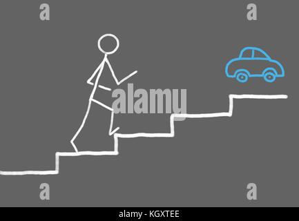Strichmännchen voran Schritt für Schritt Stockfoto