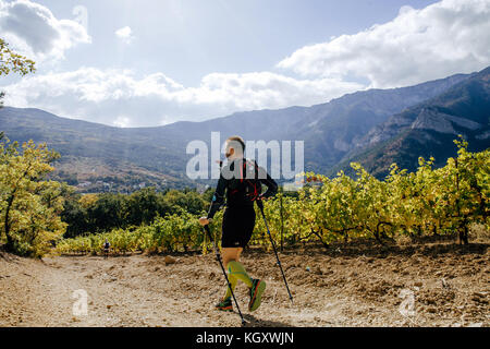 Mann runner Athleten, die auf Sun Valley Weinberg während der Krim х ausführen Stockfoto