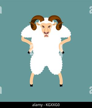 Ram wütend. Schafe böse Emoji. farm animal aggressiv. Vector Illustration Stock Vektor
