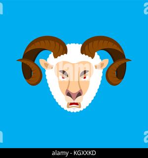 Ram zorniges Gesicht. Schafe böse Emoji. farm animal aggressiv. Vector Illustration Stock Vektor