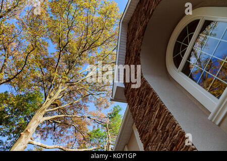 Baum Himmel dach haus dach Haus mit Ziegeldach. Stockfoto