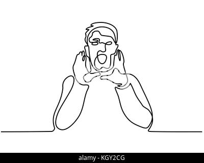 Durchgehende Linie zeichnen. Mann in den Himmel zu schreien. Vector Illustration Stock Vektor