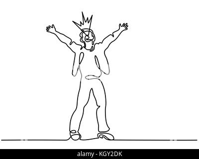 Durchgehende Linie zeichnen. Mann in den Himmel zu schreien. Vector Illustration Stock Vektor