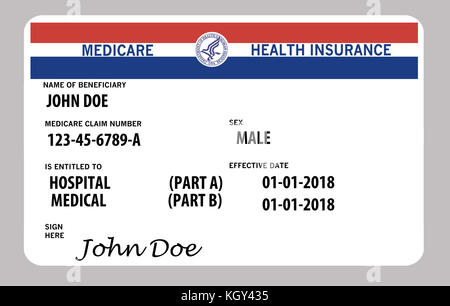 Medicare Krankenversicherungskarte. Dies ist eine verspottete Medicare-Karte von John Doe. Stockfoto