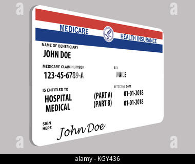 Medicare Krankenversicherungskarte. Dies ist eine verspottete Medicare-Karte von John Doe. Stockfoto