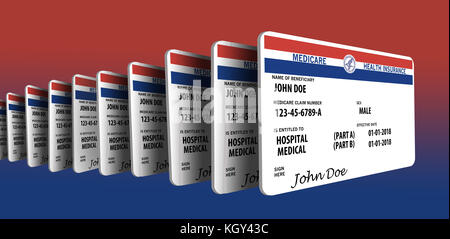 Medicare Krankenversicherungskarte. Dies ist eine verspottete Medicare-Karte von John Doe. Stockfoto