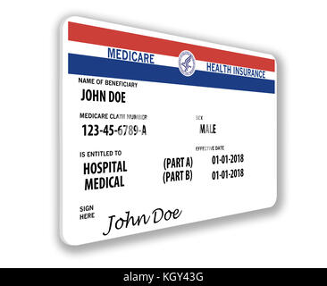 Medicare Krankenversicherungskarte. Dies ist eine verspottete Medicare-Karte von John Doe. Stockfoto