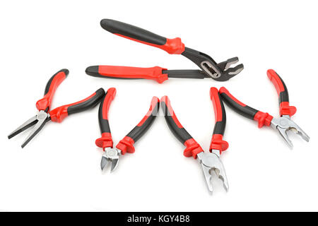 Zange und Zangen auf weißem Hintergrund Stockfoto