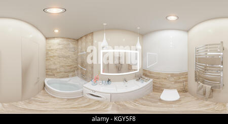 3D-Illustration sphärischen 360 Grad, nahtloses Panorama der Badewanne Stockfoto