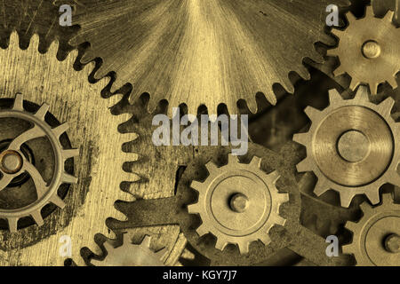 Cog und Zahnräder goldenen Hintergrund 3d Illustration Stockfoto