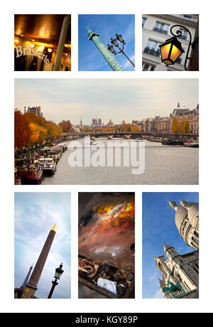 Pariser Stil und französische Atmosphäre auf einer Collage. Stockfoto