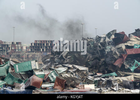 Tianjin, China. 17 Aug, 2015. Tianjin explosion Nachwirkungen, blast Site. Credit: jayne Russell/zuma Draht/alamy leben Nachrichten Stockfoto