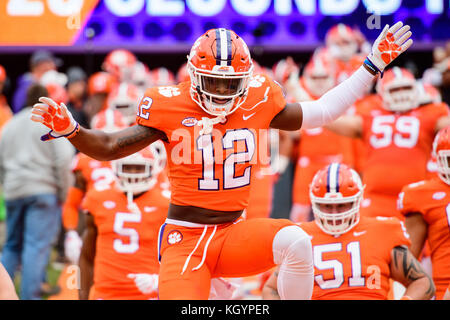 Clemson Defensive zurück K' von Wallace (12) während der NCAA College Football Spiel zwischen Florida Zustand und Clemson am Samstag, November 11, 2017 at Memorial Stadium in Clemson, SC. Jakob Kupferman/CSM Stockfoto