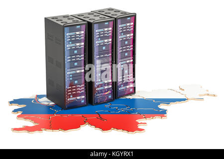 Data Center Server Racks in Slowenien Konzept, 3D-Rendering auf weißem Hintergrund Stockfoto