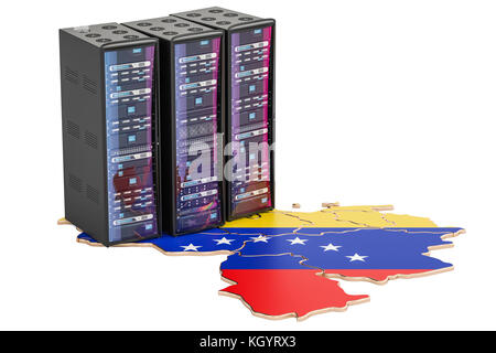 Data Center Server Racks in Venezuela Konzept, 3D-Rendering auf weißem Hintergrund Stockfoto