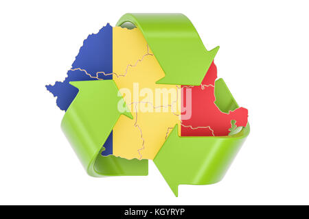 Recycling in Rumänien Konzept, 3D-Rendering auf weißem Hintergrund Stockfoto