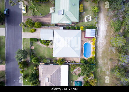 Luftaufnahme eines Wohnviertels in Bogangar, New South Wales, Australien. Stockfoto