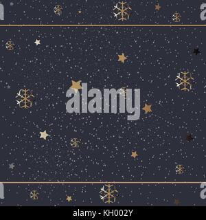 Nahtlose Muster mit goldenen Schneeflocken auf hellblauem Hintergrund mit kleinen Punkten. Winter. Hand gezeichnet Design. Ideal für Wand Kunst Design, Geschenkpapier, wra Stock Vektor