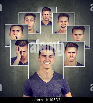 Portrait Of Happy maskierte Mann verschiedene Emotionen ausdrücken Stockfoto
