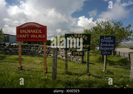 Balnakeil Craft Village, eine Sammlung von Kunst und Handwerk Workshops auf einem stillgelegten Militärbasis in der Nähe von Durness Dorf in Sutherland an der Nordküste Stockfoto