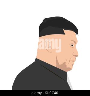 November 11, 2017. Redaktionelle Illustration des Obersten Führers Nordkoreas Kim Jong-un auf weißem Hintergrund. Stock Vektor