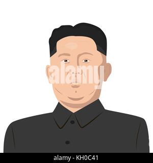 November 11, 2017. Redaktionelle Illustration des Obersten Führers Nordkoreas Kim Jong-un auf weißem Hintergrund. Stock Vektor