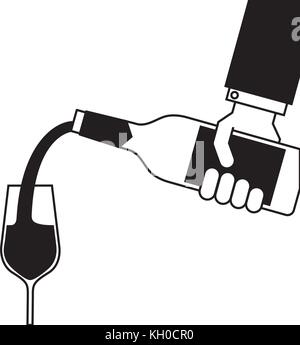 Kellner Hand eine Flasche Wein und gießt Gläser Wein Stock Vektor